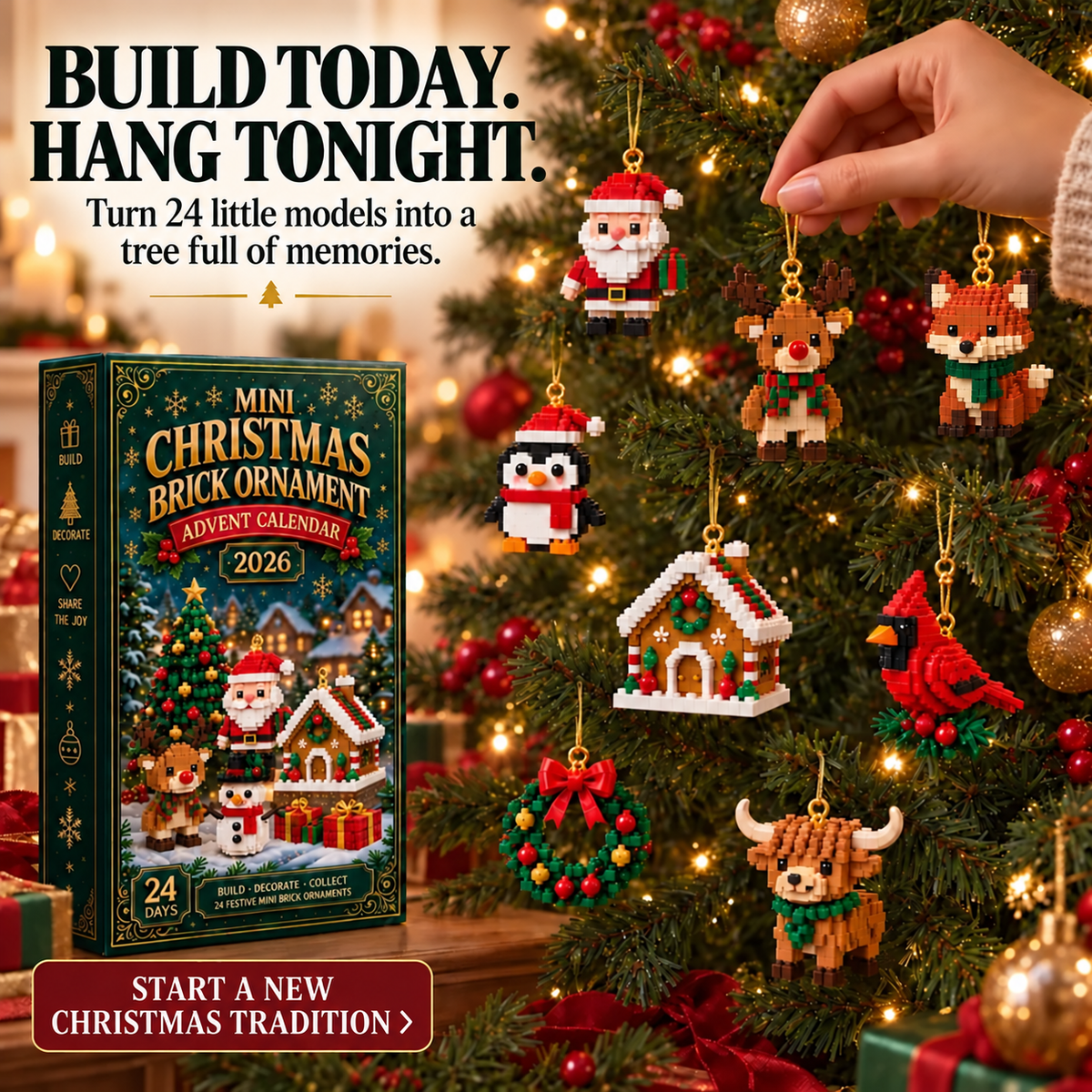 𝐁i𝐥𝐥𝐡𝐨𝐥®🗽24-Day Mini Christmas Brick Ornament Advent Calendar – 24 Unique Buildable Holiday Models