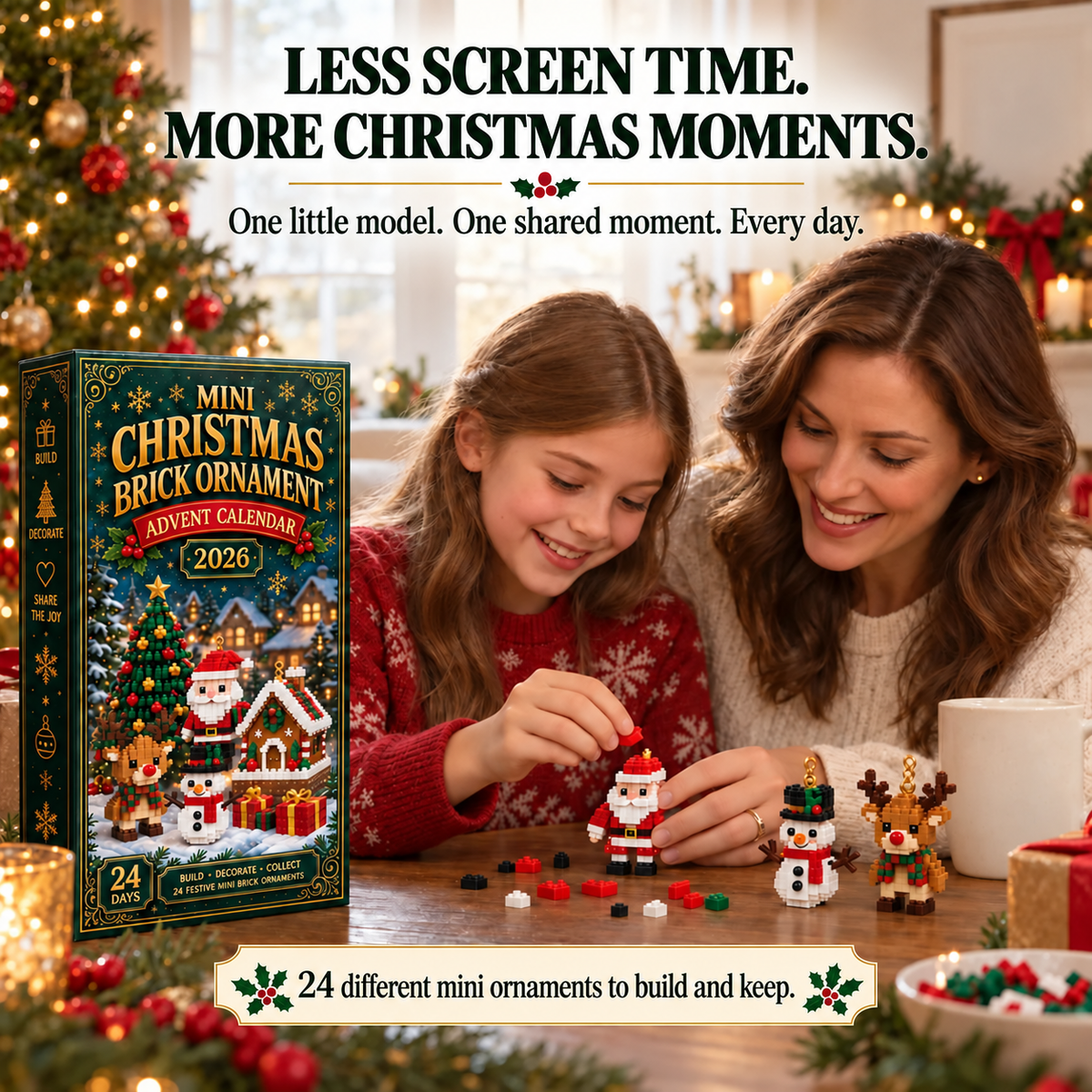 𝐁i𝐥𝐥𝐡𝐨𝐥®🗽24-Day Mini Christmas Brick Ornament Advent Calendar – 24 Unique Buildable Holiday Models