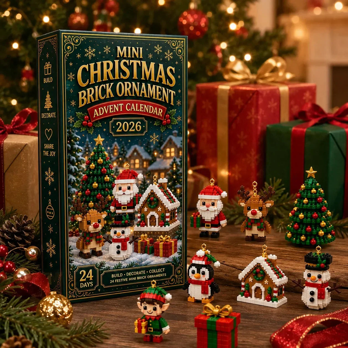𝐁i𝐥𝐥𝐡𝐨𝐥®🗽24-Day Mini Christmas Brick Ornament Advent Calendar – 24 Unique Buildable Holiday Models