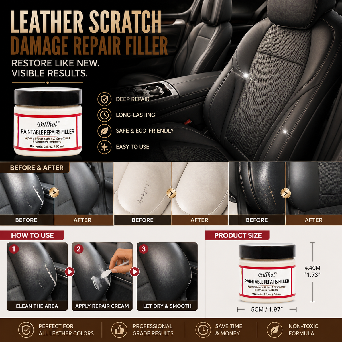 𝐁𝐢𝐥𝐥𝐡𝐨𝐥®  𝐏𝐑𝐄𝐌𝐈𝐔𝐌 𝐋𝐄𝐀𝐓𝐇𝐄𝐑 𝐑𝐄𝐒𝐓𝐎𝐑𝐀𝐓𝐈𝐎𝐍 𝐏𝐚𝐢𝐧𝐭𝐚𝐛𝐥𝐞 𝐒𝐜𝐫𝐚𝐭𝐜𝐡 & 𝐃𝐚𝐦𝐚𝐠𝐞 𝐑𝐞𝐩𝐚𝐢𝐫 𝐅𝐢𝐥𝐥𝐞𝐫