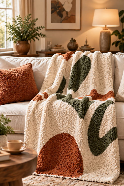 Terracotta Abstract Arch Tufted Throw Blanket
