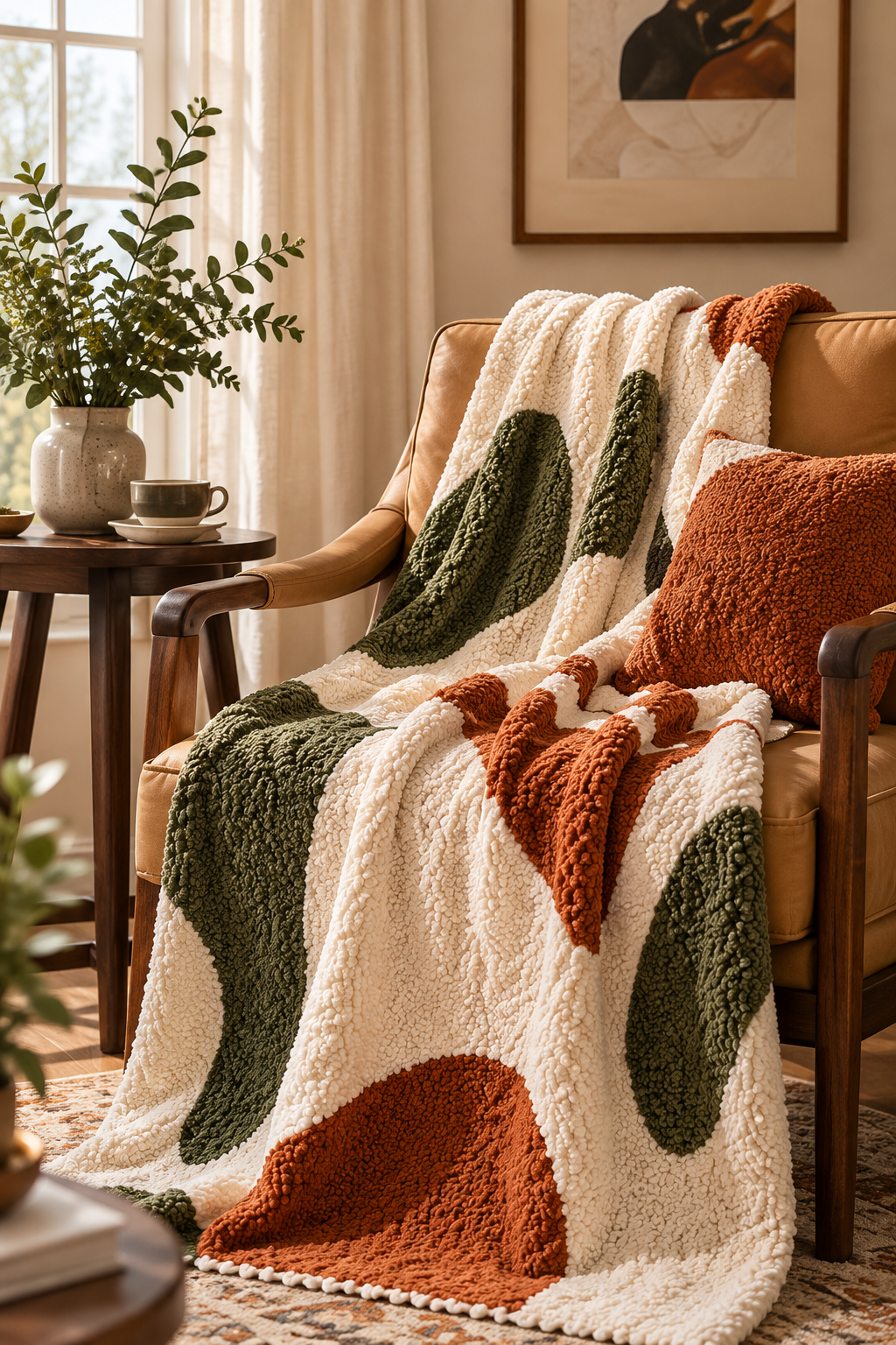 Terracotta Abstract Arch Tufted Throw Blanket