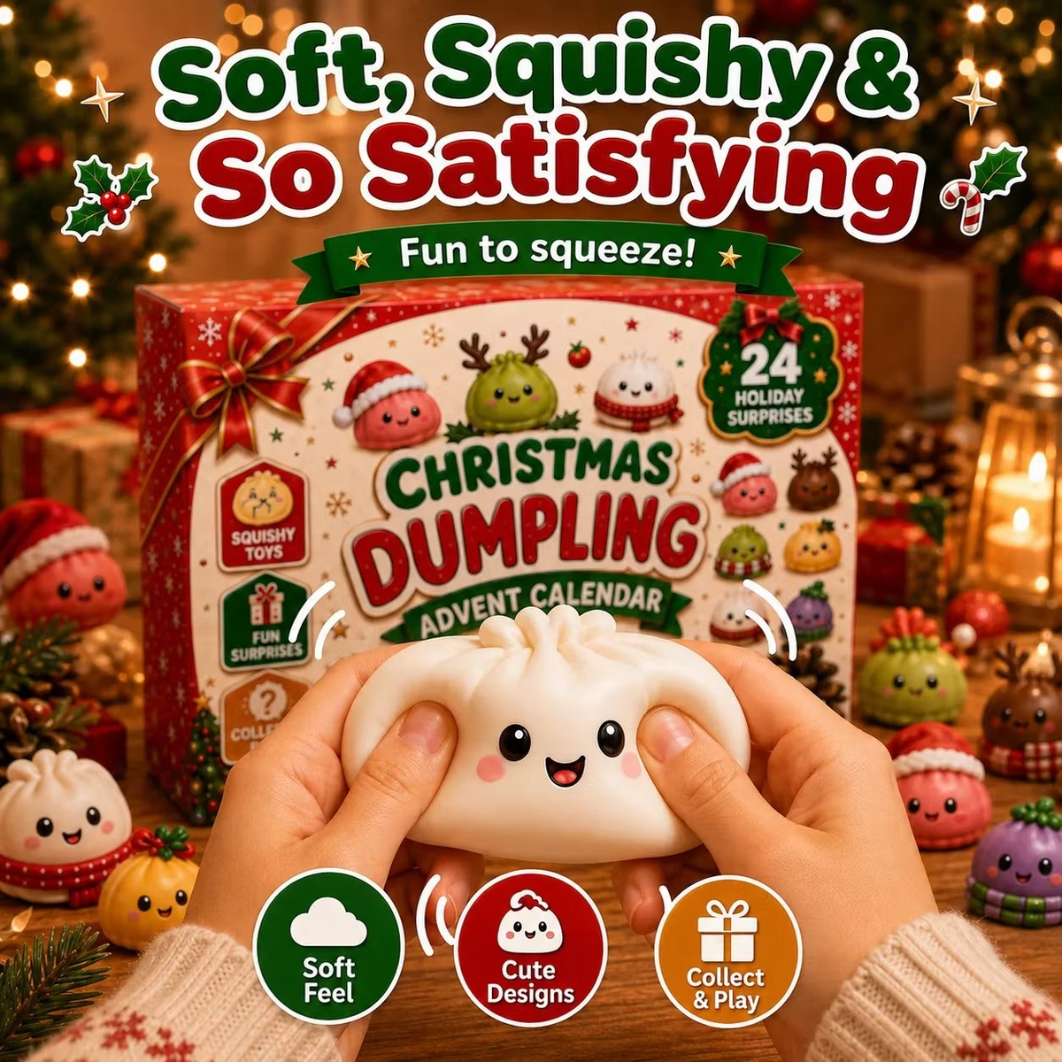 Soft and satisfying mini Christmas squishy