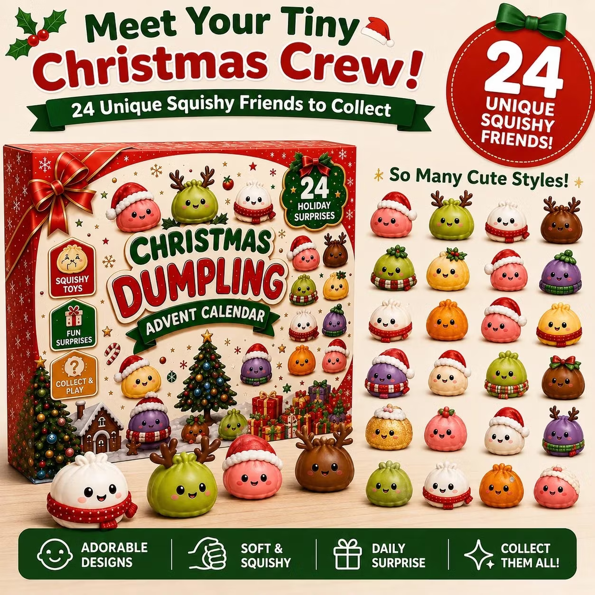 24 mini Christmas squishy characters to collect