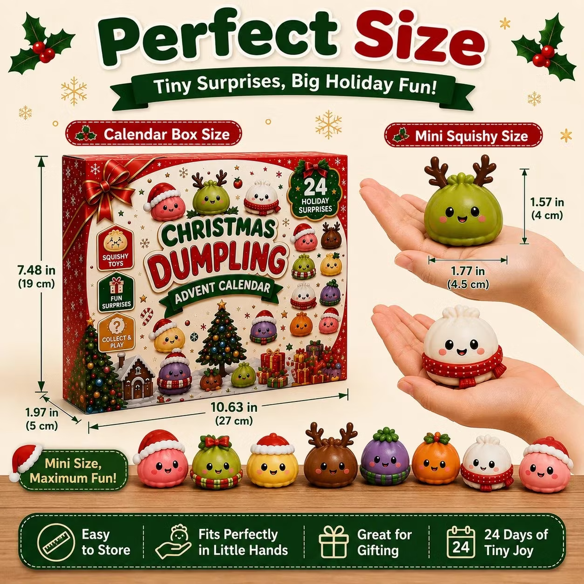 Calendar and mini squishy size guide